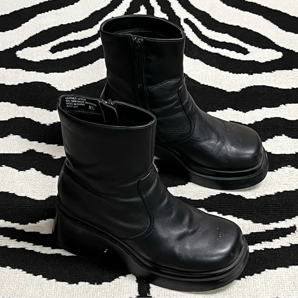 Vintage 90s Y2K SoHo Cobbler Alex Chunky Platform Leather Boots Size 8.5 - Picture 2 of 16